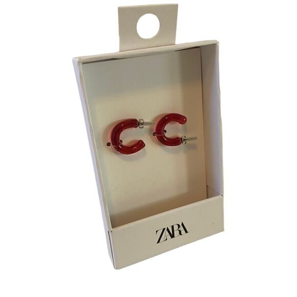 Zara Red Translucent Mini Hoops. - Picture 4 of 8